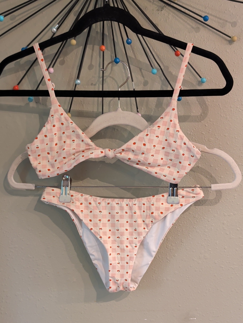 Dippin Daisys Zen Knotted Triangle Bikini Set Strawberry Cherry Print